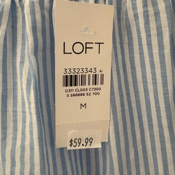 NWT LOFT Cotton Chambray Blue & White Stripe Eyelet  Embroidered Top Sz M - Picture 5 of 7